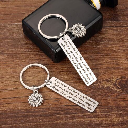 سلسلة مفاتيح عباد الشمس هدايا ملهمة للنساء - قطعتان أريد أن أكون مثل عباد الشمس بحيث حتى في الأيام الأكثر سأقف سلاسل مفاتيح الأزهار الروحية للفتيات والنساء والأصدقاء هدايا المجوهرات in Kuwait