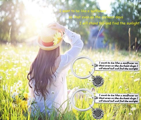 سلسلة مفاتيح عباد الشمس هدايا ملهمة للنساء - قطعتان أريد أن أكون مثل عباد الشمس بحيث حتى في الأيام الأكثر سأقف سلاسل مفاتيح الأزهار الروحية للفتيات والنساء والأصدقاء هدايا المجوهرات in Kuwait