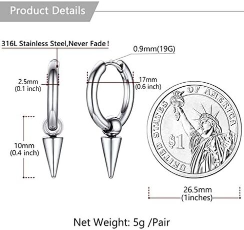 U7 Y2K Jewelry 18K Gold Plated Sterling Silver Huggie Hoops Earrings, Ankh Cross/Lighting Bolt/Feather/Italian Horn/Star of David Dangle Drop Earrings for Women in Saudi Arabia
