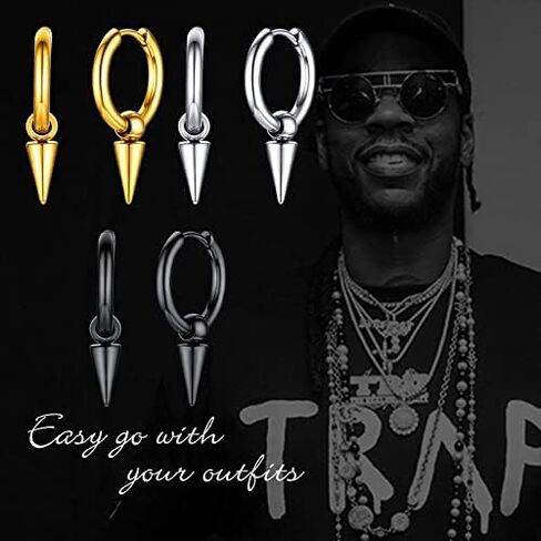 U7 Y2K Jewelry 18K Gold Plated Sterling Silver Huggie Hoops Earrings, Ankh Cross/Lighting Bolt/Feather/Italian Horn/Star of David Dangle Drop Earrings for Women in Saudi Arabia