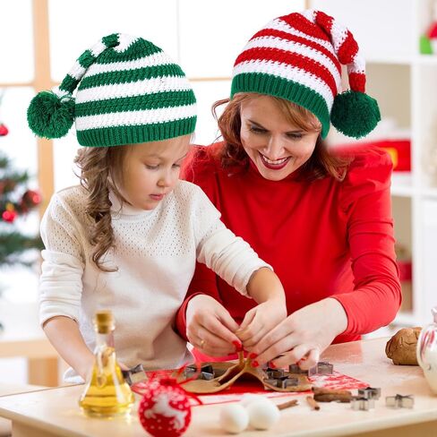 Whaline 3 Pcs Christmas Knitted Beanies Red Green Striped Knitted Hat with Pom Soft Warm Xmas Winter Crochet Hats Santa Hat for Adult in Saudi Arabia