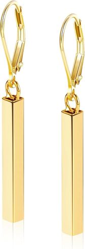 925 Sterling Silver French Style Leverback Earrings, 14K Gold Bar Dangle Drop Earrings for Women Girls Hypoallergenic Jewelry Gift in Saudi Arabia