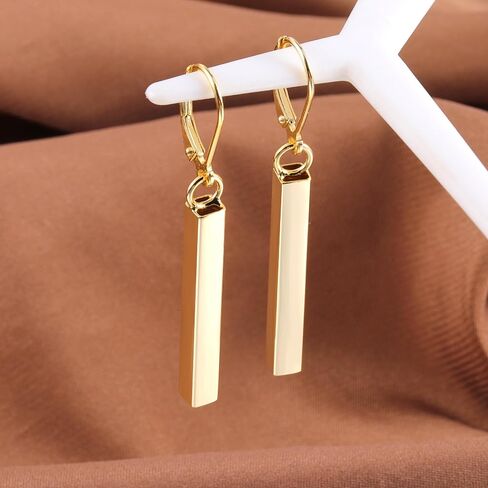 925 Sterling Silver French Style Leverback Earrings, 14K Gold Bar Dangle Drop Earrings for Women Girls Hypoallergenic Jewelry Gift in Saudi Arabia