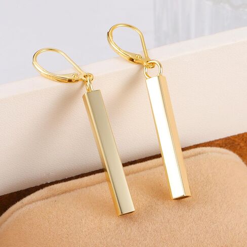 925 Sterling Silver French Style Leverback Earrings, 14K Gold Bar Dangle Drop Earrings for Women Girls Hypoallergenic Jewelry Gift in Saudi Arabia