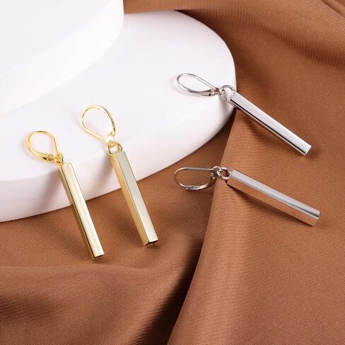 925 Sterling Silver French Style Leverback Earrings, 14K Gold Bar Dangle Drop Earrings for Women Girls Hypoallergenic Jewelry Gift in Saudi Arabia
