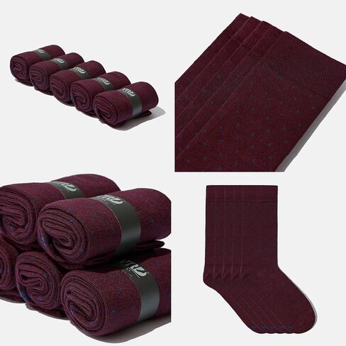 VRD SOCKS Mens Dress Socks, Bamboo Socks for Men, 5-Pack - Shoe Size 8-13, Maroon Burgundy - Dotted in Kuwait