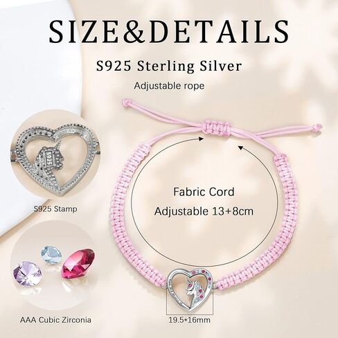 J.Endéar سوار يونيكورن للفتيات، أنت مجوهرات يونيكورن السحرية 925 الفضة الاسترليني مكعب زركونيا ملون مصنوع يدويًا سلسلة حبل هدايا قلب الحب للمراهقات in Kuwait