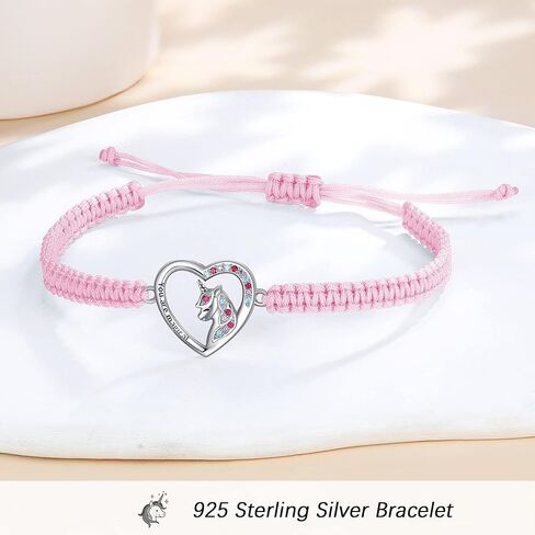 J.Endéar سوار يونيكورن للفتيات، أنت مجوهرات يونيكورن السحرية 925 الفضة الاسترليني مكعب زركونيا ملون مصنوع يدويًا سلسلة حبل هدايا قلب الحب للمراهقات in Kuwait