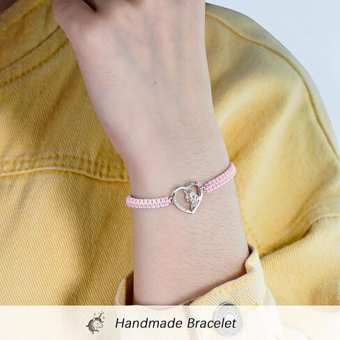 J.Endéar سوار يونيكورن للفتيات، أنت مجوهرات يونيكورن السحرية 925 الفضة الاسترليني مكعب زركونيا ملون مصنوع يدويًا سلسلة حبل هدايا قلب الحب للمراهقات in Kuwait