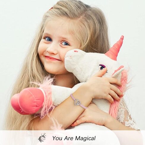 J.Endéar سوار يونيكورن للفتيات، أنت مجوهرات يونيكورن السحرية 925 الفضة الاسترليني مكعب زركونيا ملون مصنوع يدويًا سلسلة حبل هدايا قلب الحب للمراهقات in Kuwait