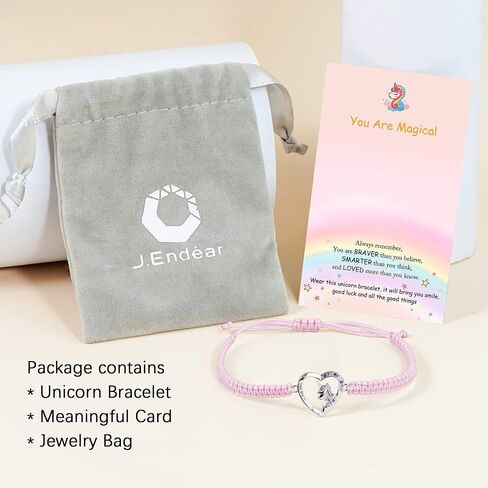 J.Endéar سوار يونيكورن للفتيات، أنت مجوهرات يونيكورن السحرية 925 الفضة الاسترليني مكعب زركونيا ملون مصنوع يدويًا سلسلة حبل هدايا قلب الحب للمراهقات in Kuwait