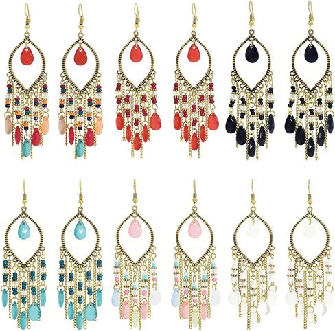 Bohemian Beaded Tassel Earrings for Women Girls Vintage Ethnic Colorful Beads Boho Dangle Drop Earrings in Saudi Arabia