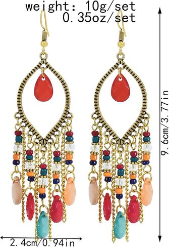Bohemian Beaded Tassel Earrings for Women Girls Vintage Ethnic Colorful Beads Boho Dangle Drop Earrings in Saudi Arabia
