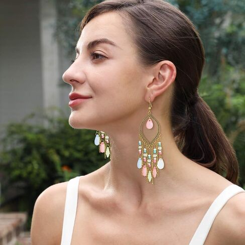 Bohemian Beaded Tassel Earrings for Women Girls Vintage Ethnic Colorful Beads Boho Dangle Drop Earrings in Saudi Arabia