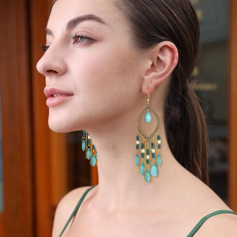 Bohemian Beaded Tassel Earrings for Women Girls Vintage Ethnic Colorful Beads Boho Dangle Drop Earrings in Saudi Arabia