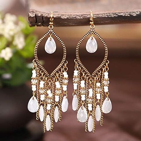 Bohemian Beaded Tassel Earrings for Women Girls Vintage Ethnic Colorful Beads Boho Dangle Drop Earrings in Saudi Arabia