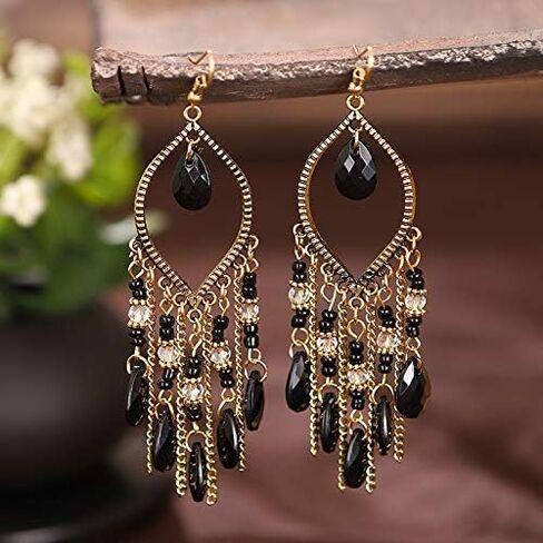 Bohemian Beaded Tassel Earrings for Women Girls Vintage Ethnic Colorful Beads Boho Dangle Drop Earrings in Saudi Arabia