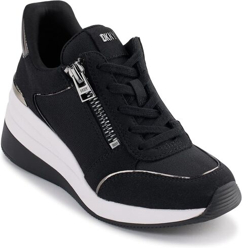 DKNY Women's Kaden-Lace Up Wedg Sneaker, BLK/DK Gun, 7.5 in Saudi Arabia