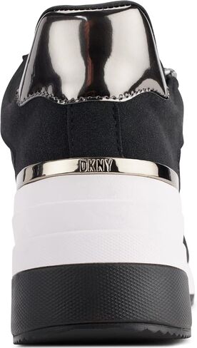 DKNY Women's Kaden-Lace Up Wedg Sneaker, BLK/DK Gun, 7.5 in Saudi Arabia