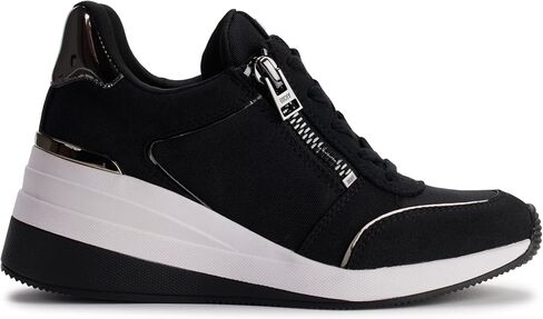 DKNY Women's Kaden-Lace Up Wedg Sneaker, BLK/DK Gun, 7.5 in Saudi Arabia