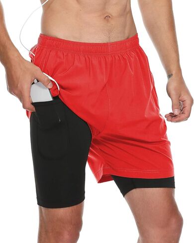 FEDTOSING شورت الجري الرياضي 2 في 1 للرجال سريع الجفاف 5 بوصة للتمرين في صالة الألعاب الرياضية وجيب خلفي بسحاب in Kuwait