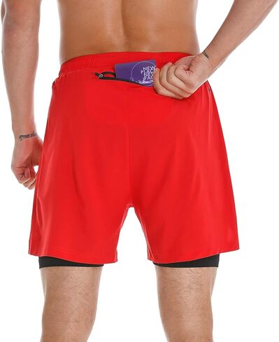 FEDTOSING شورت الجري الرياضي 2 في 1 للرجال سريع الجفاف 5 بوصة للتمرين في صالة الألعاب الرياضية وجيب خلفي بسحاب in Kuwait