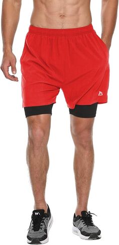 FEDTOSING شورت الجري الرياضي 2 في 1 للرجال سريع الجفاف 5 بوصة للتمرين في صالة الألعاب الرياضية وجيب خلفي بسحاب in Kuwait