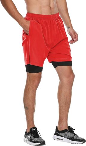 FEDTOSING شورت الجري الرياضي 2 في 1 للرجال سريع الجفاف 5 بوصة للتمرين في صالة الألعاب الرياضية وجيب خلفي بسحاب in Kuwait