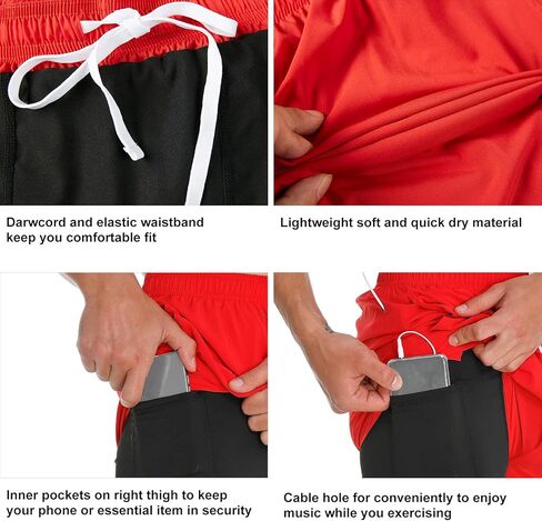 FEDTOSING شورت الجري الرياضي 2 في 1 للرجال سريع الجفاف 5 بوصة للتمرين في صالة الألعاب الرياضية وجيب خلفي بسحاب in Kuwait