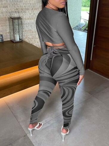 بدلة رياضية نسائية مثيرة مكونة من قطعتين من Acelyn، ملابس علوية قصيرة ذات خصر عالي، ملابس النادي، رمادي XL in Kuwait