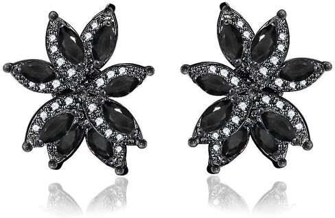 أقراط Vetieeimo مكعبة الزركونيوم من الفضة الإسترلينية على شكل زهرة سوداء للنساء لحفلات الزفاف الرسمية in Kuwait