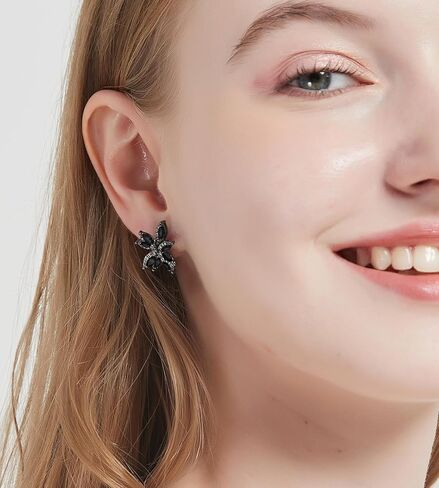 أقراط Vetieeimo مكعبة الزركونيوم من الفضة الإسترلينية على شكل زهرة سوداء للنساء لحفلات الزفاف الرسمية in Kuwait