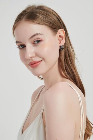 أقراط Vetieeimo مكعبة الزركونيوم من الفضة الإسترلينية على شكل زهرة سوداء للنساء لحفلات الزفاف الرسمية in Kuwait