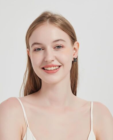 أقراط Vetieeimo مكعبة الزركونيوم من الفضة الإسترلينية على شكل زهرة سوداء للنساء لحفلات الزفاف الرسمية in Kuwait