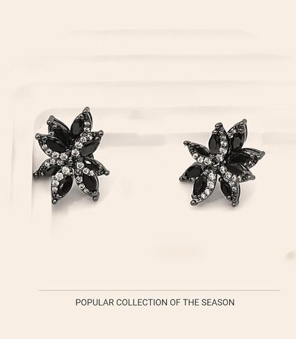 أقراط Vetieeimo مكعبة الزركونيوم من الفضة الإسترلينية على شكل زهرة سوداء للنساء لحفلات الزفاف الرسمية in Kuwait