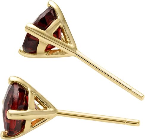 Peora 14K Yellow Gold Garnet Stud Earrings for Women, Genuine Gemstone Birthstone, Round Shape, 6mm, 2.25 Carats total, Friction Back in Saudi Arabia