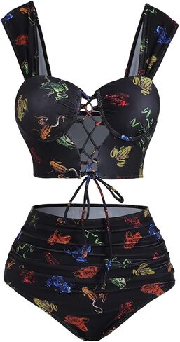 DRESSFO Bikini Set for Women Two Piece Bathing Suit High Waisted Bikini Gothic Sun and Moon Tummy Control Swimsuits in Saudi Arabia