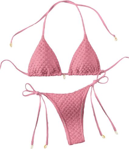 Verdusa Women's 2 Piece Triangle Bathing Suit Halter Tops Tie Side Thong Bikini Swimsuits in Saudi Arabia