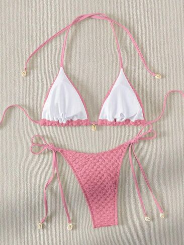 Verdusa Women's 2 Piece Triangle Bathing Suit Halter Tops Tie Side Thong Bikini Swimsuits in Saudi Arabia