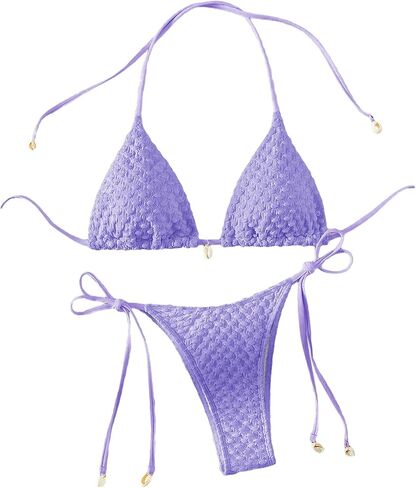 Verdusa Women's 2 Piece Triangle Bathing Suit Halter Tops Tie Side Thong Bikini Swimsuits in Saudi Arabia