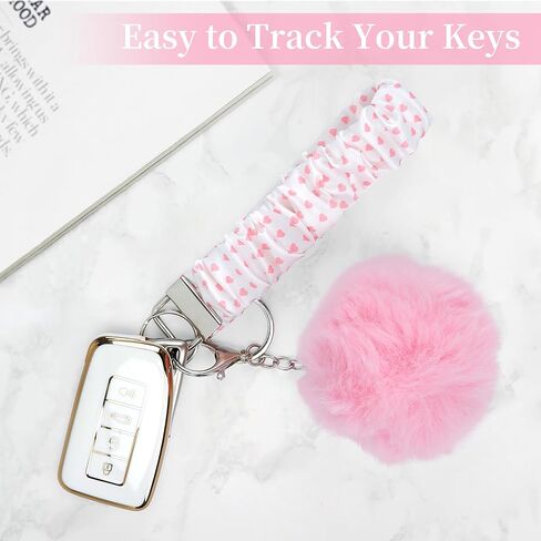elephtree Wristlet Keychain Cute Wrist Key Chain Elastic Scrunchie Bracelet with Faux Rabbit Fur Ball Pom Pom for Women in Saudi Arabia