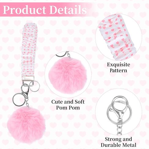 elephtree Wristlet Keychain Cute Wrist Key Chain Elastic Scrunchie Bracelet with Faux Rabbit Fur Ball Pom Pom for Women in Saudi Arabia