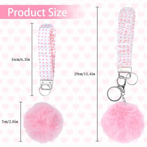 elephtree Wristlet Keychain Cute Wrist Key Chain Elastic Scrunchie Bracelet with Faux Rabbit Fur Ball Pom Pom for Women in Saudi Arabia