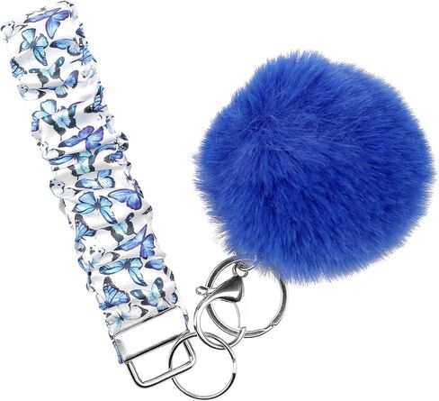 elephtree Wristlet Keychain Cute Wrist Key Chain Elastic Scrunchie Bracelet with Faux Rabbit Fur Ball Pom Pom for Women in Saudi Arabia