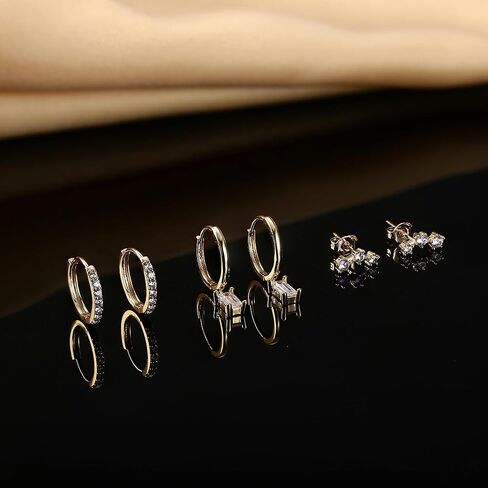 FIASASO 14K Gold Earrings Set for Multiple Piercings Hypoallergenic 925 Sterling Silver Earrings for Women Dainty Gold Earrings Cartilage Stud Small Hoop Earrings Set in Kuwait