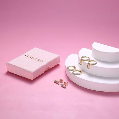 FIASASO 14K Gold Earrings Set for Multiple Piercings Hypoallergenic 925 Sterling Silver Earrings for Women Dainty Gold Earrings Cartilage Stud Small Hoop Earrings Set in Kuwait