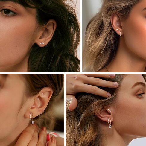 FIASASO 14K Gold Earrings Set for Multiple Piercings Hypoallergenic 925 Sterling Silver Earrings for Women Dainty Gold Earrings Cartilage Stud Small Hoop Earrings Set in Kuwait