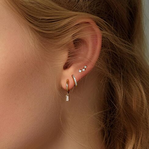 FIASASO 14K Gold Earrings Set for Multiple Piercings Hypoallergenic 925 Sterling Silver Earrings for Women Dainty Gold Earrings Cartilage Stud Small Hoop Earrings Set in Kuwait