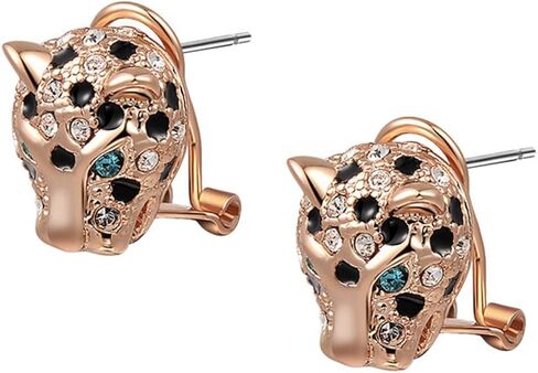 اقراط اذن مرصعة باحجار زركونيا مكعبة مطلية بالذهب بتصميم جلد الفهد وجاكوار مرصع بفهد مرصع باحجار الزركونيا المكعبة للنساء in Kuwait