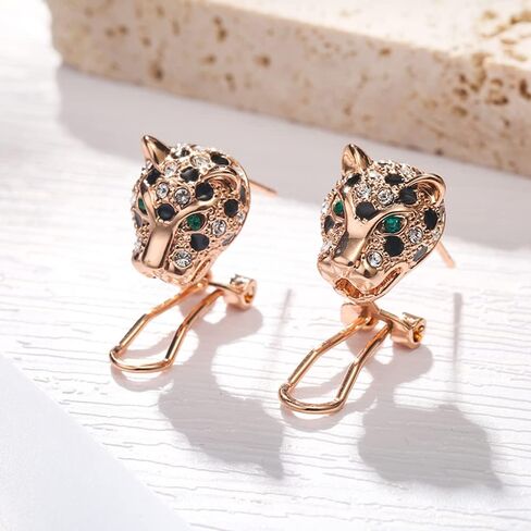 اقراط اذن مرصعة باحجار زركونيا مكعبة مطلية بالذهب بتصميم جلد الفهد وجاكوار مرصع بفهد مرصع باحجار الزركونيا المكعبة للنساء in Kuwait